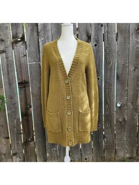 Chunky Mustard Yellow Wool Blend Womens Oversized Cardigan Rubbish Size Medium
